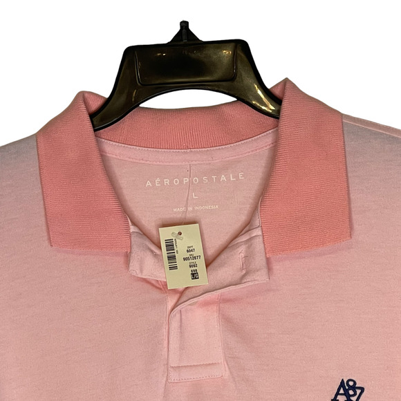 Aeropostale Mens Polo Shirt Size Large‎ Pink Golf Cotton Blend Pullover SS - Picture 2 of 4